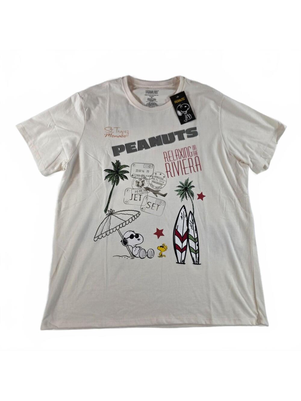 Peanuts Relaxing on the Riviera Graphic T-Shirt Men XL White Cotton Poly NWT